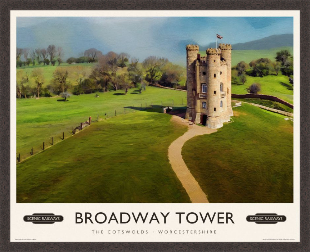 Broadway Tower, The Cotswolds vintage railway travel print – framed British landscape wall art