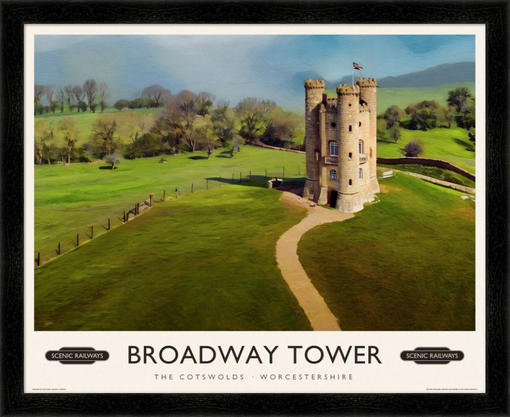 Broadway Tower, The Cotswolds vintage railway travel print – framed British landscape wall art