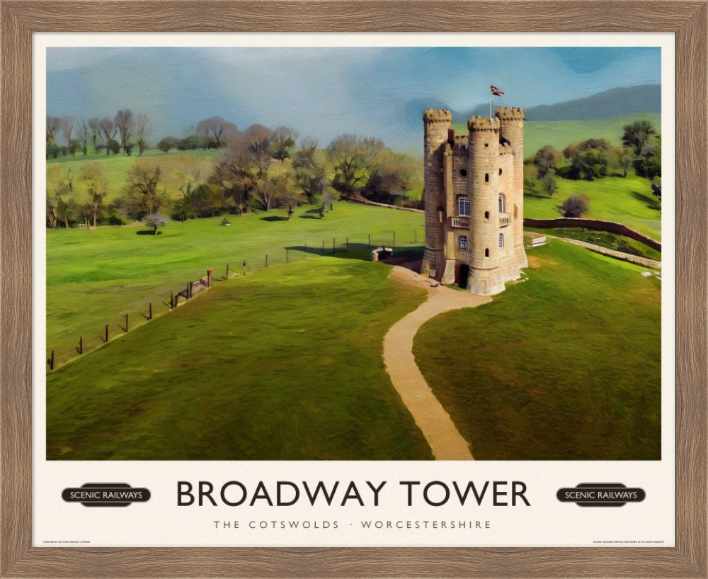 Broadway Tower, The Cotswolds vintage railway travel print – framed British landscape wall art