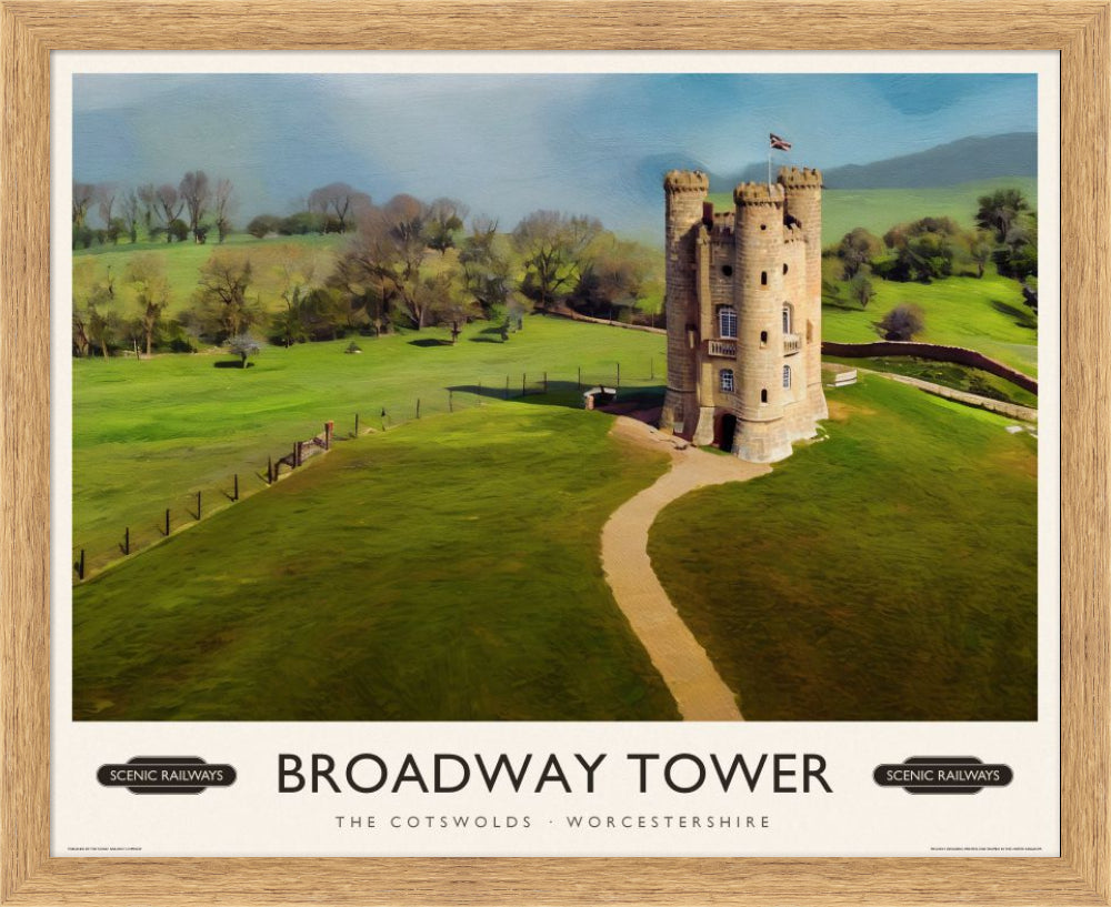Broadway Tower, The Cotswolds vintage railway travel print – framed British landscape wall art