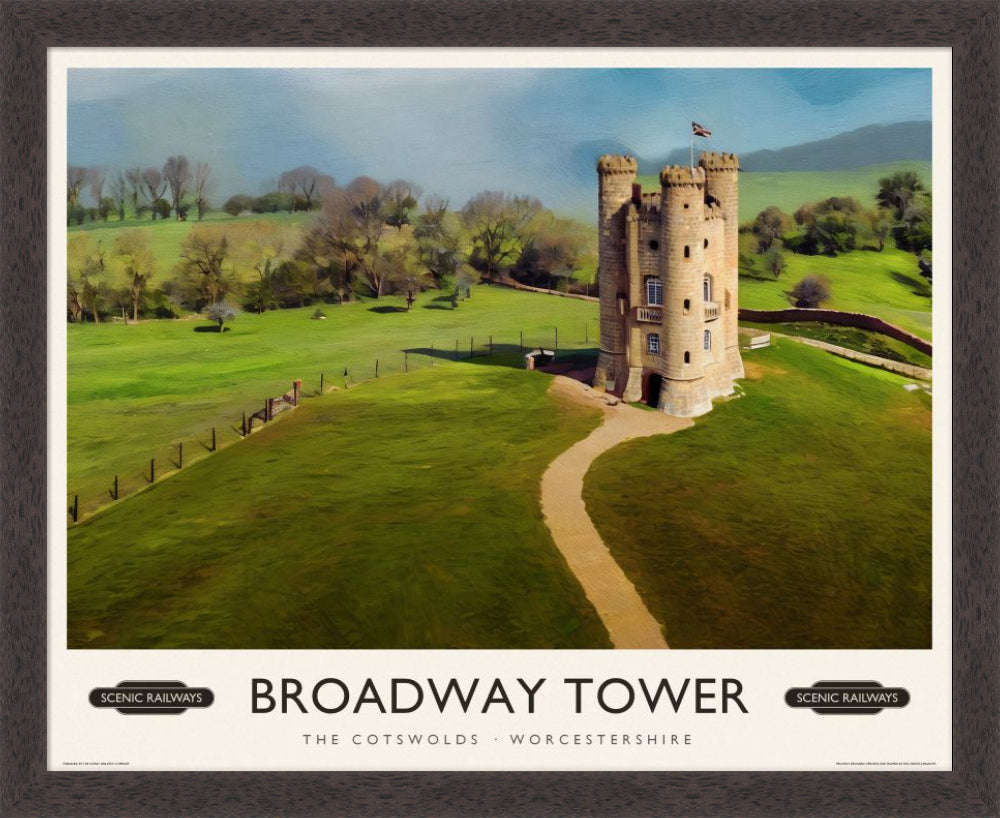 Broadway Tower, The Cotswolds vintage railway travel print – framed British landscape wall art