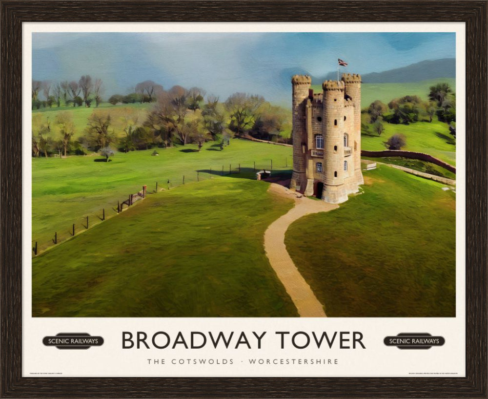 Broadway Tower, The Cotswolds vintage railway travel print – framed British landscape wall art