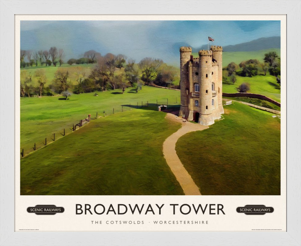 Broadway Tower, The Cotswolds vintage railway travel print – framed British landscape wall art