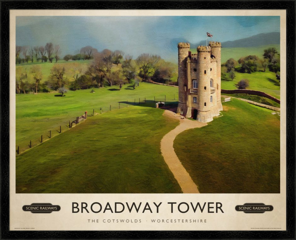Broadway Tower, The Cotswolds vintage railway travel print – framed British landscape wall art