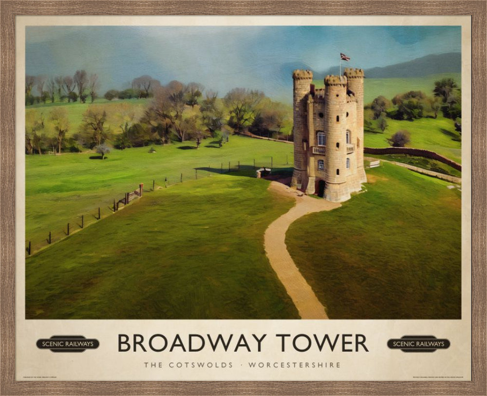 Broadway Tower, The Cotswolds vintage railway travel print – framed British landscape wall art