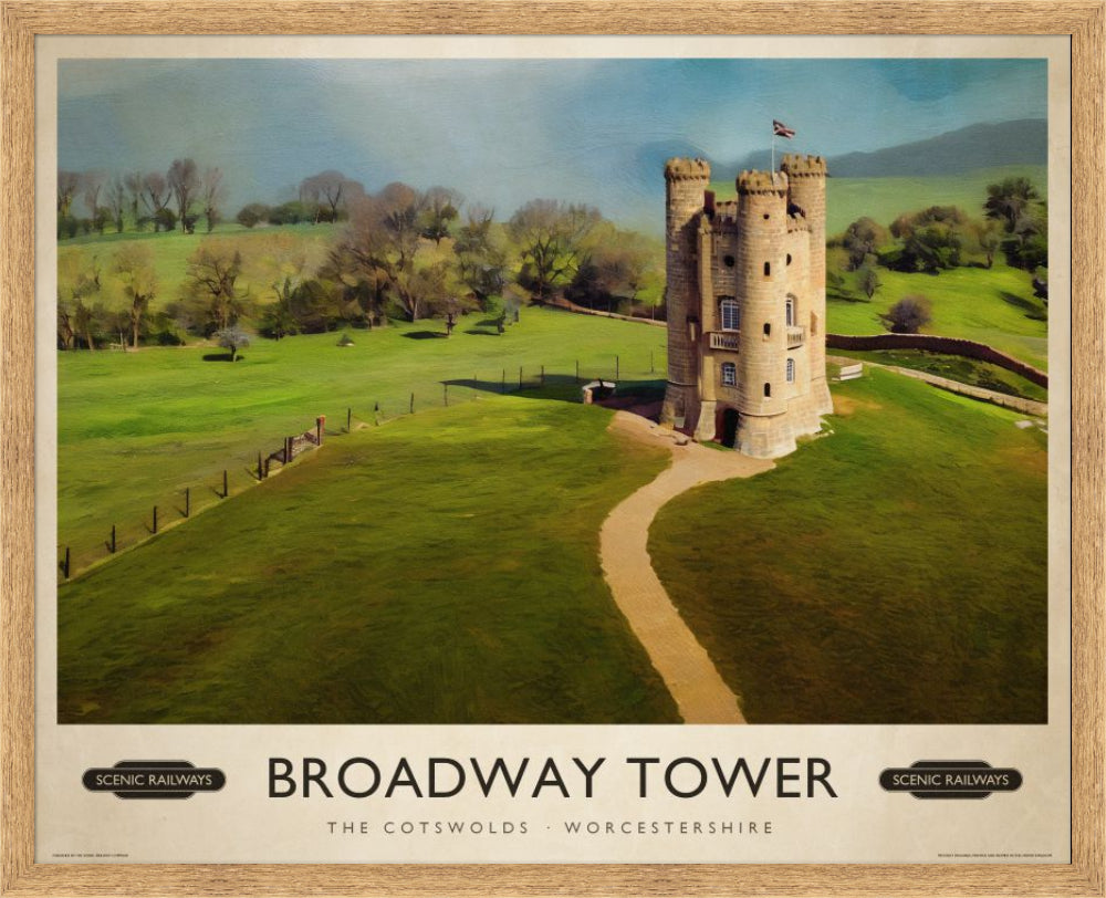Broadway Tower, The Cotswolds vintage railway travel print – framed British landscape wall art