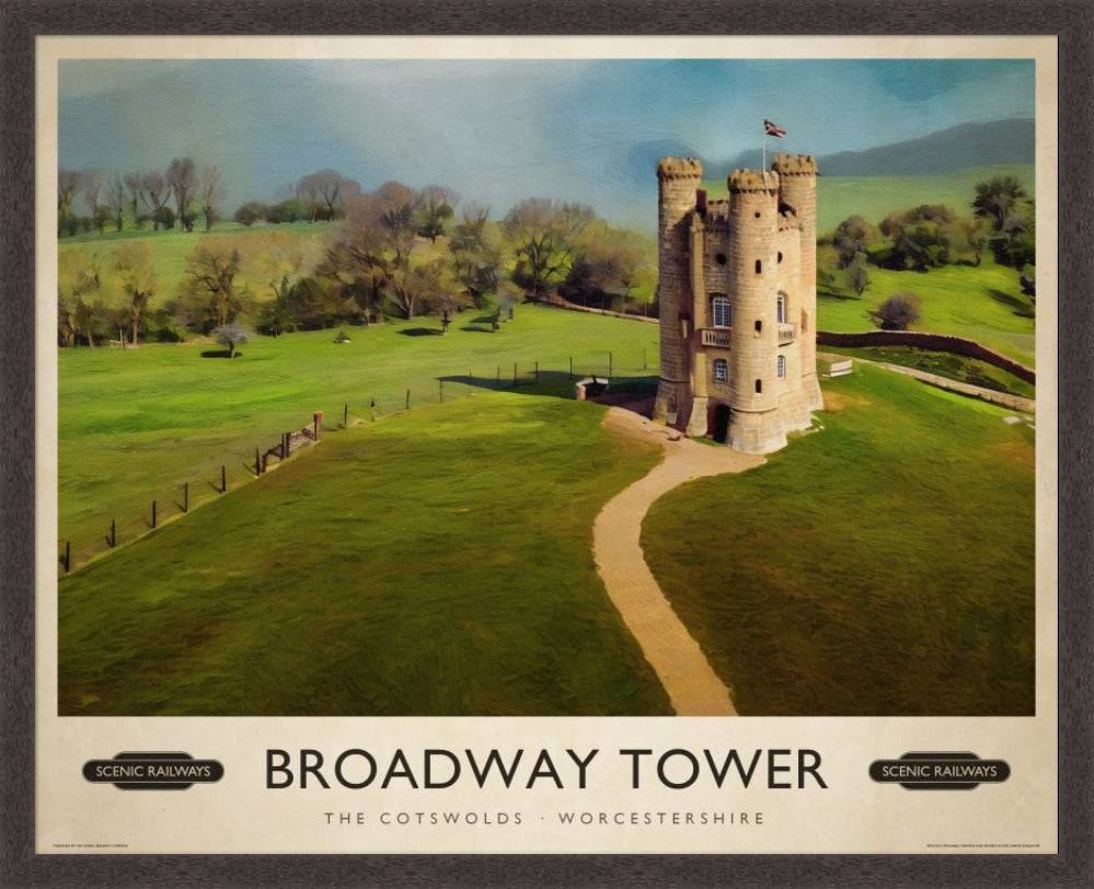 Broadway Tower, The Cotswolds vintage railway travel print – framed British landscape wall art