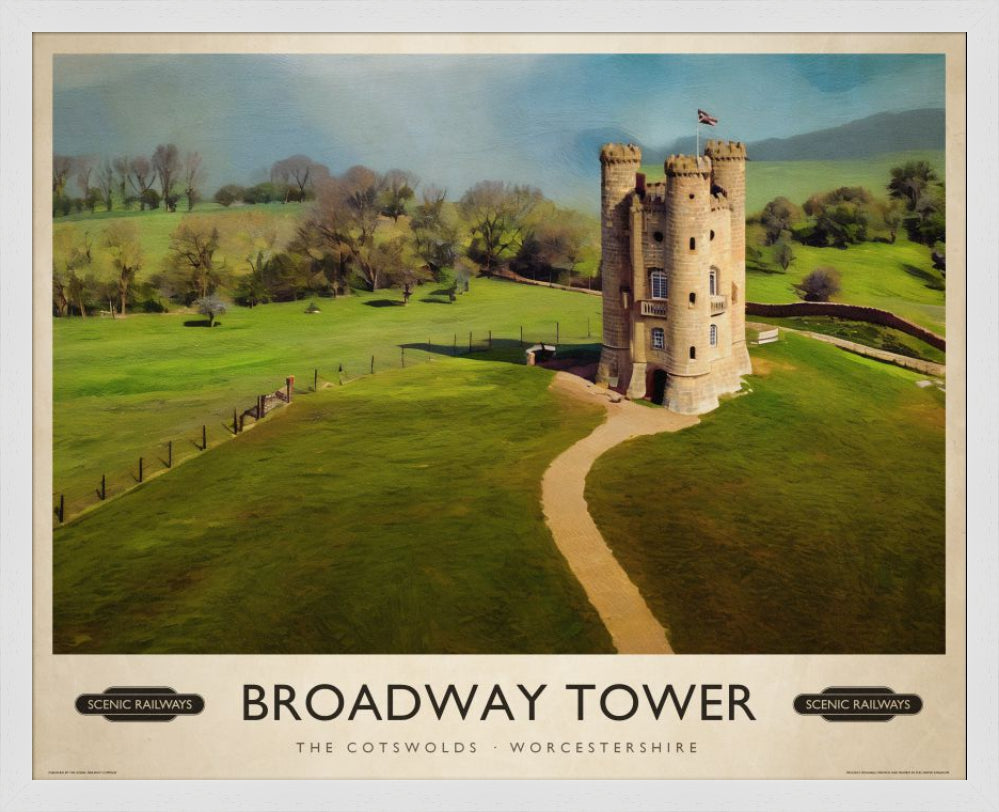 Broadway Tower, The Cotswolds vintage railway travel print – framed British landscape wall art