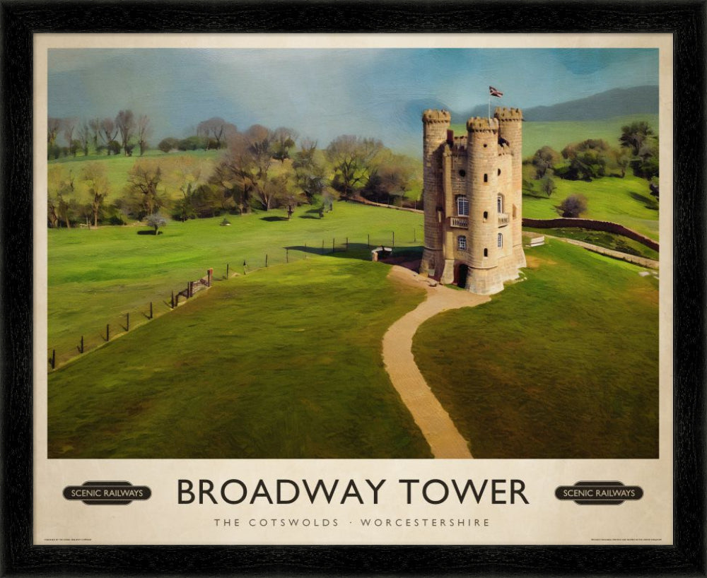Broadway Tower, The Cotswolds vintage railway travel print – framed British landscape wall art