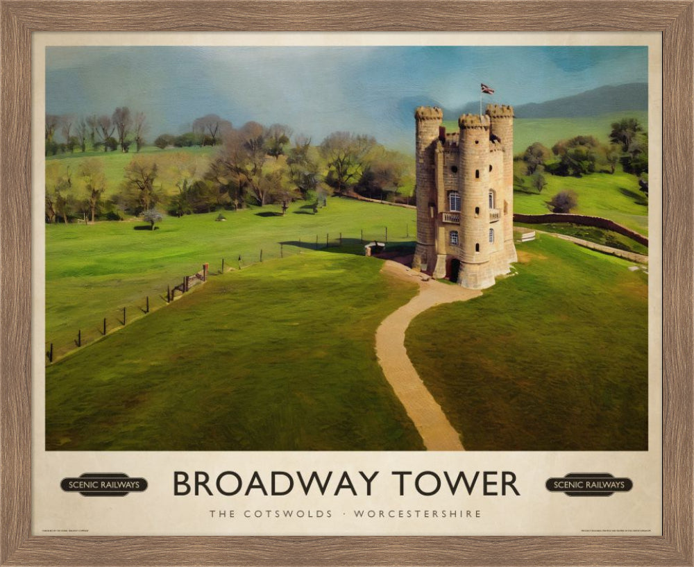 Broadway Tower, The Cotswolds vintage railway travel print – framed British landscape wall art