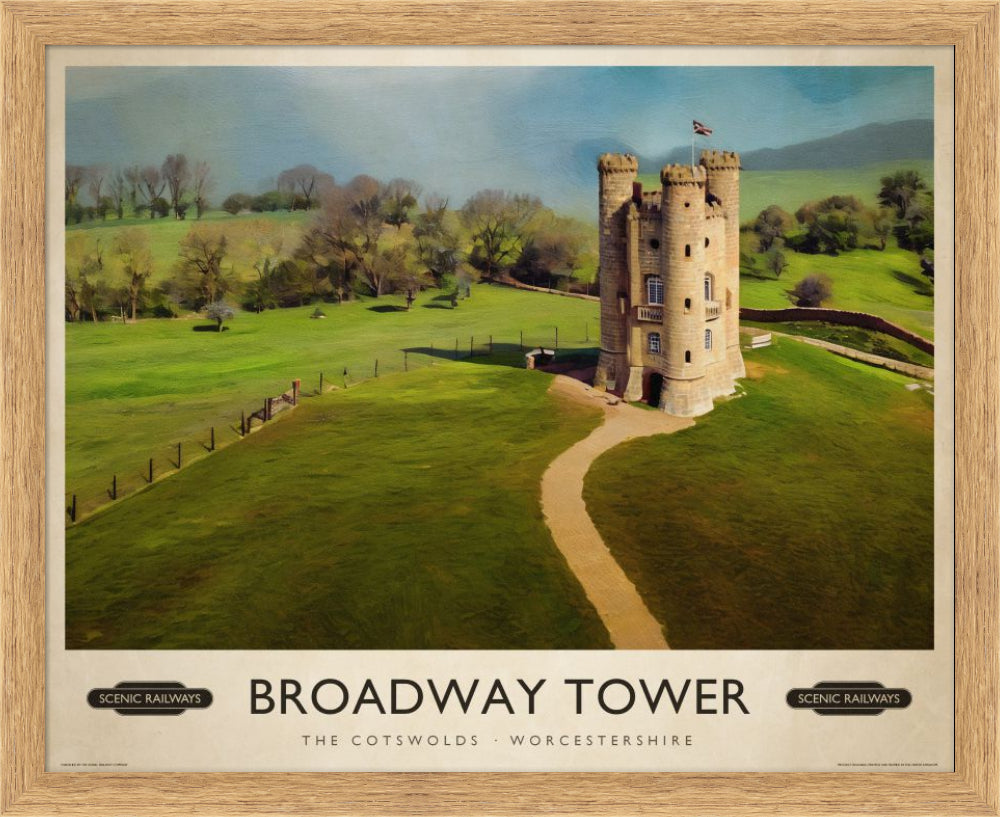 Broadway Tower, The Cotswolds vintage railway travel print – framed British landscape wall art