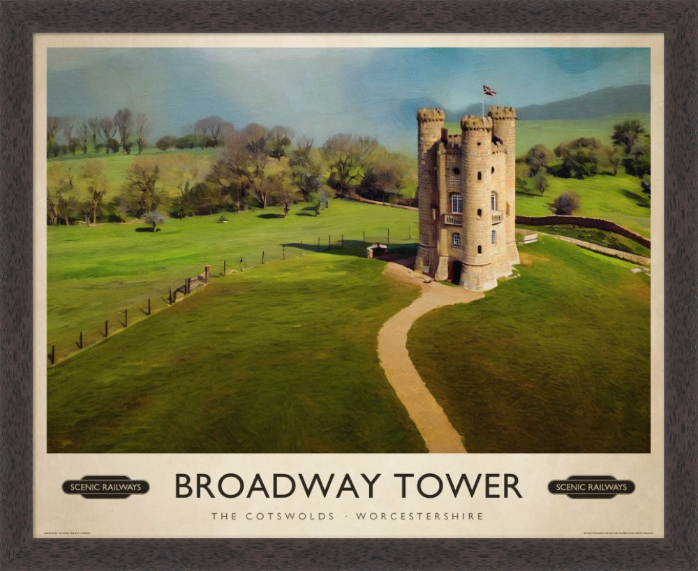 Broadway Tower, The Cotswolds vintage railway travel print – framed British landscape wall art