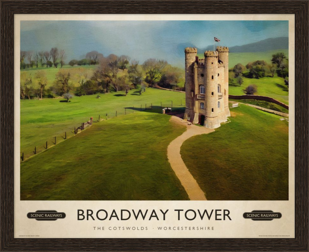 Broadway Tower, The Cotswolds vintage railway travel print – framed British landscape wall art
