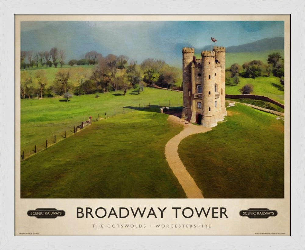 Broadway Tower, The Cotswolds vintage railway travel print – framed British landscape wall art