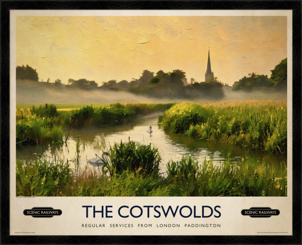 Vintage travel poster- The Cotswolds - Scenic Railways