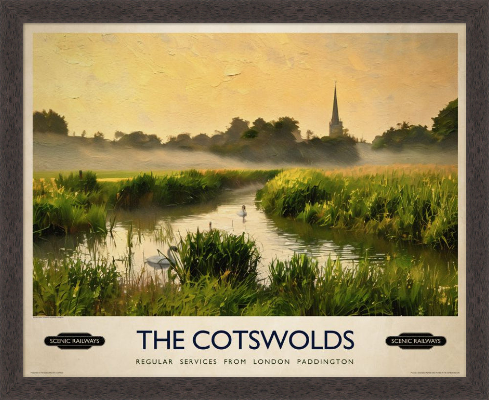 Vintage travel poster- The Cotswolds - Scenic Railways