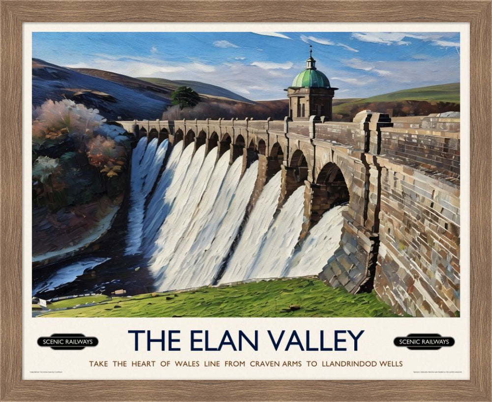Vintage travel poster- The Elan Valley, Wales - Scenic Railways