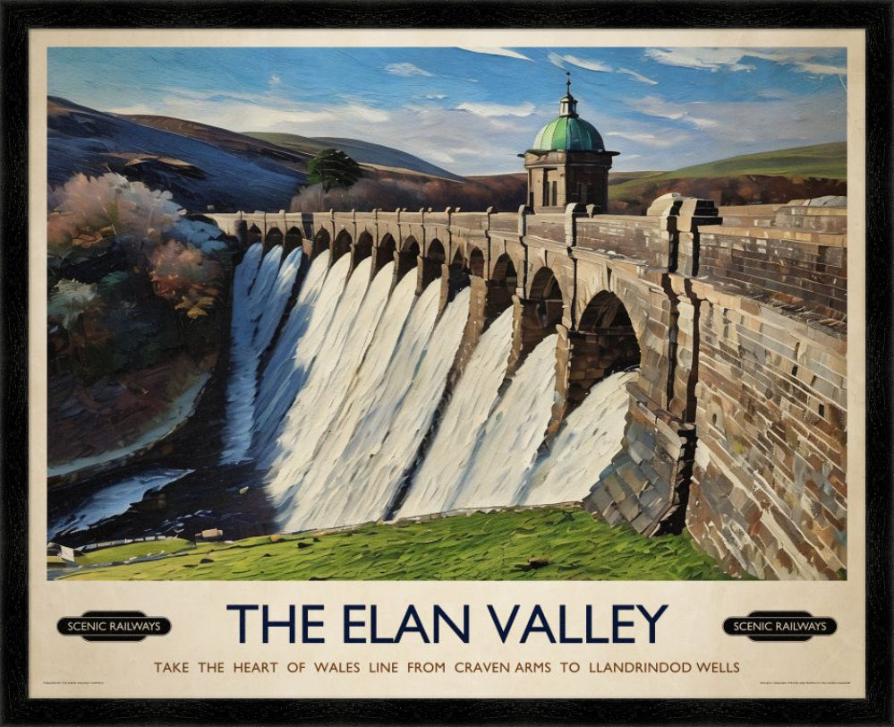 Vintage travel poster- The Elan Valley, Wales - Scenic Railways