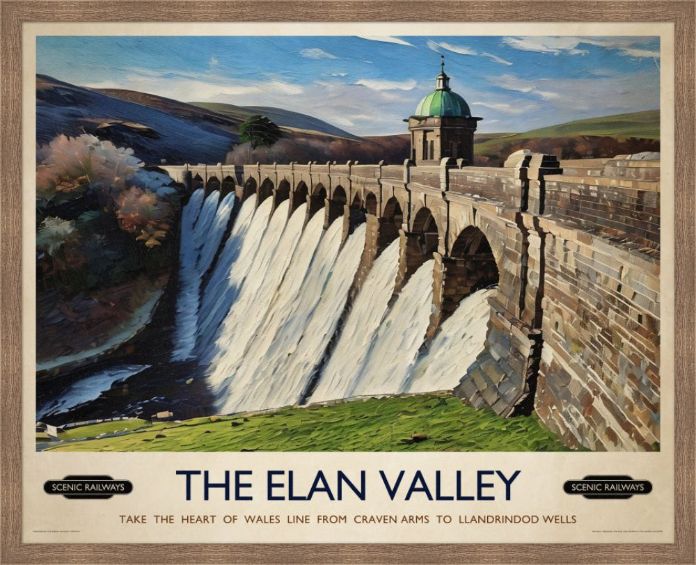 Vintage travel poster- The Elan Valley, Wales - Scenic Railways