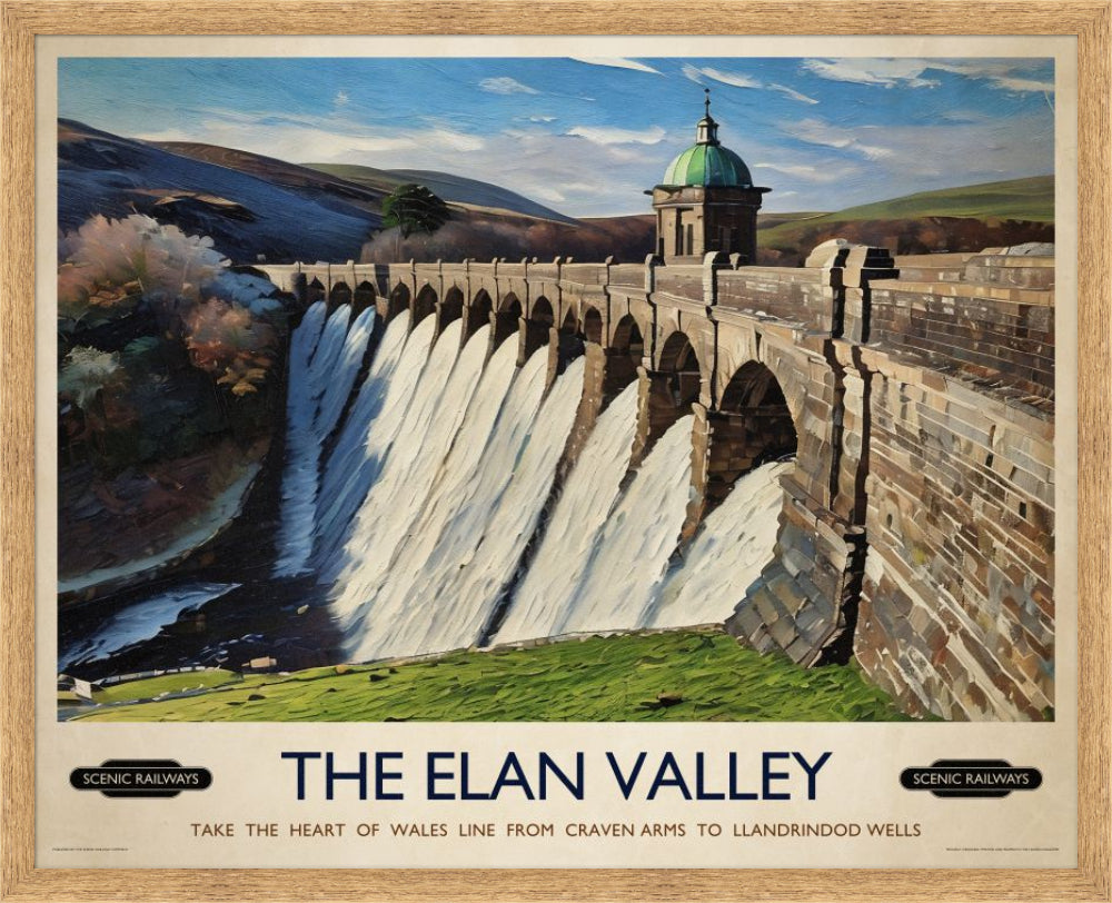 Vintage travel poster- The Elan Valley, Wales - Scenic Railways