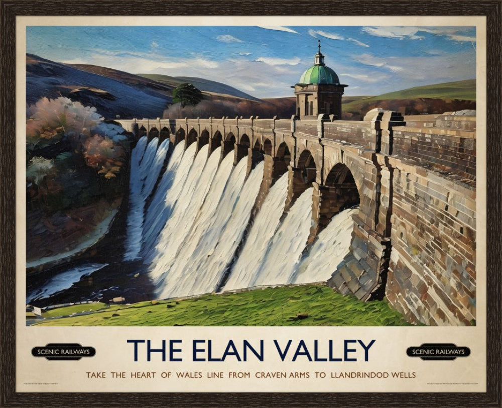 Vintage travel poster- The Elan Valley, Wales - Scenic Railways