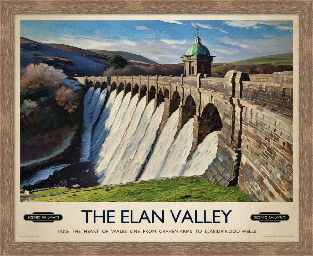 Vintage travel poster- The Elan Valley, Wales - Scenic Railways