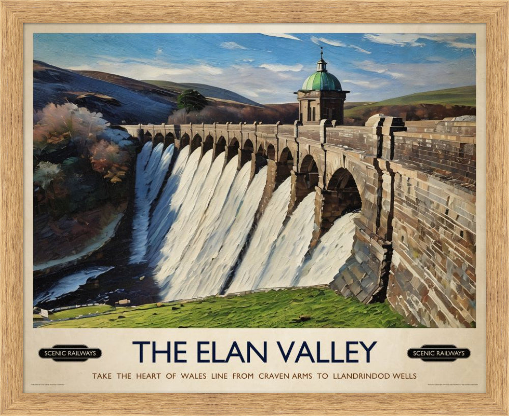 Vintage travel poster- The Elan Valley, Wales - Scenic Railways