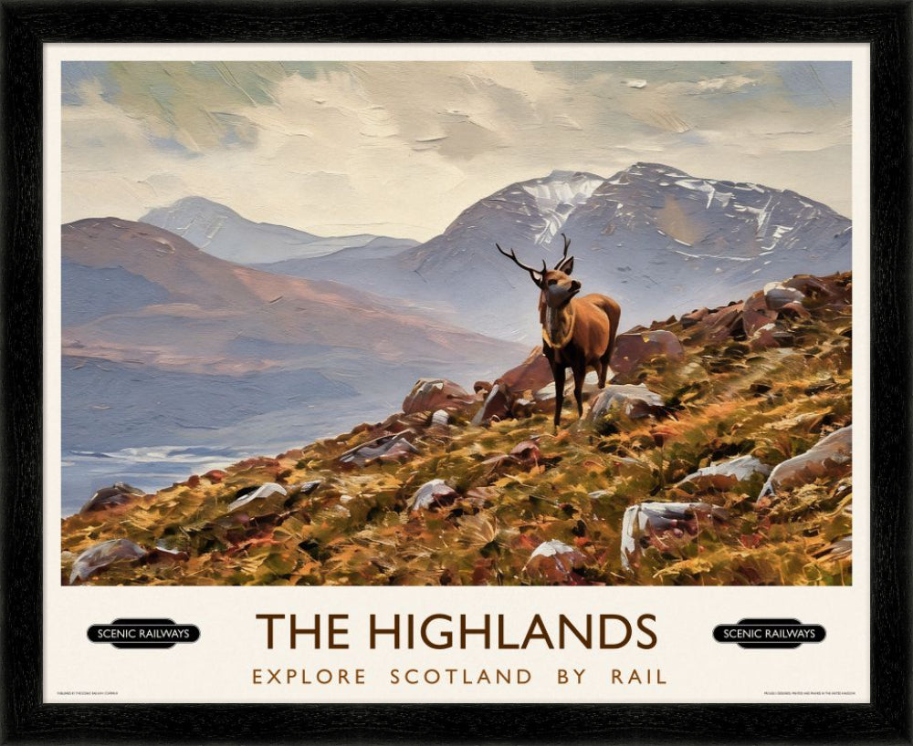 Vintage travel poster- The Highlands, Scotland - Scenic Railways