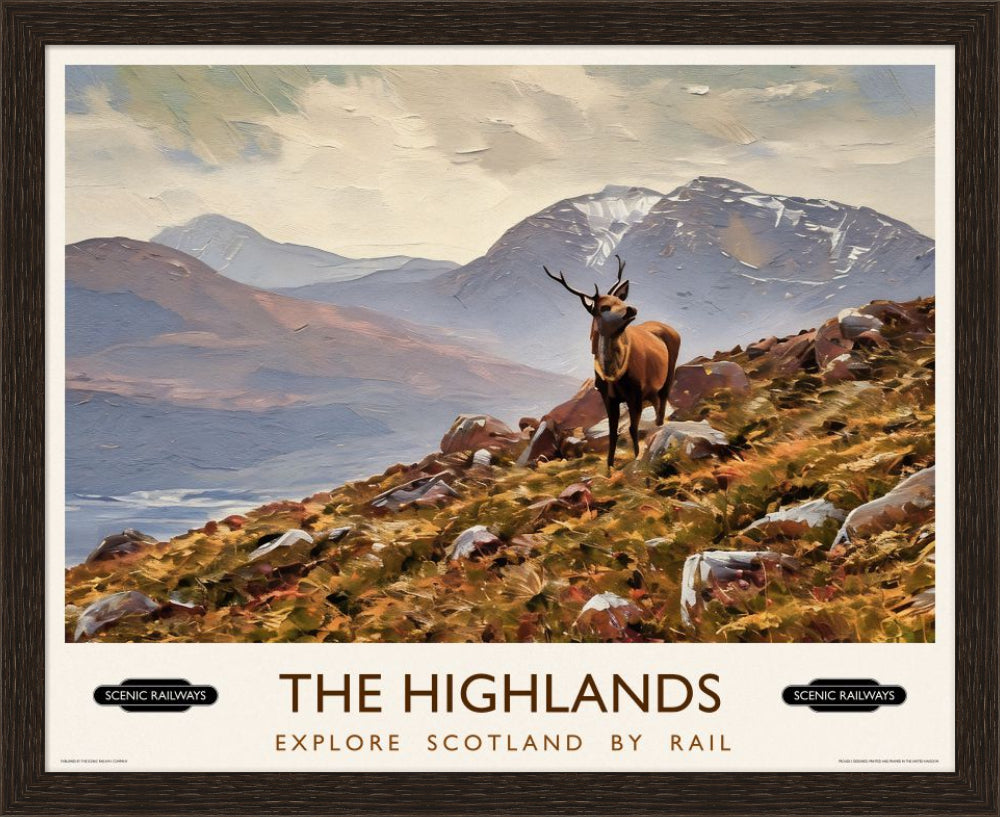 Vintage travel poster- The Highlands, Scotland - Scenic Railways