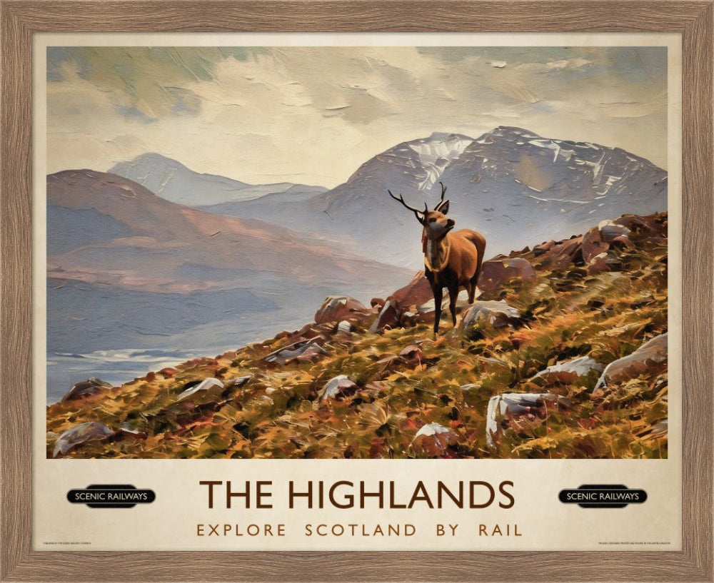 Vintage travel poster- The Highlands, Scotland - Scenic Railways