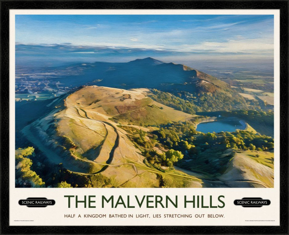 Vintage travel poster- The Malvern Hills, Worcestershire - Scenic Railways