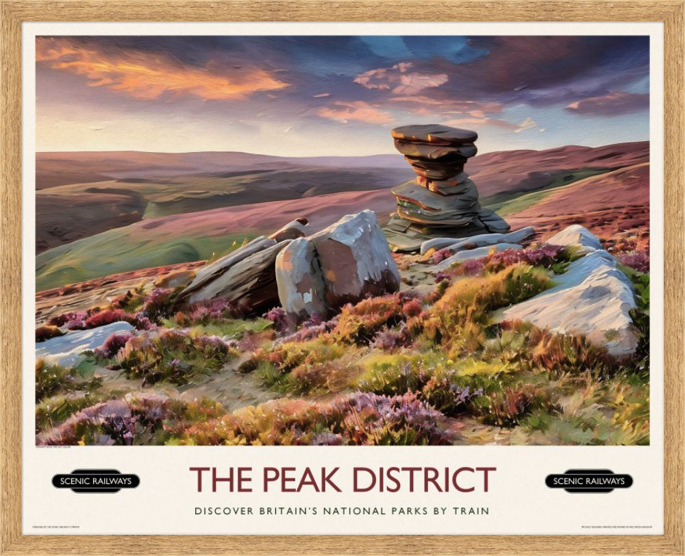 Vintage travel poster- The Peak District, Derwent Edge - Scenic Railways