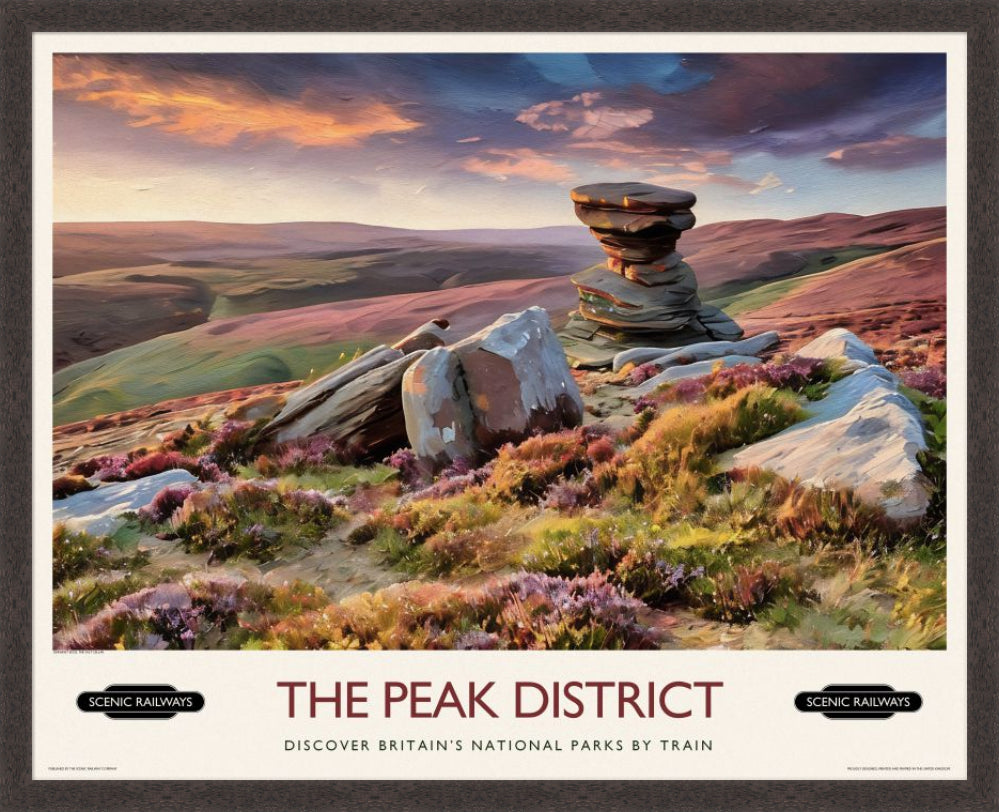 Vintage travel poster- The Peak District, Derwent Edge - Scenic Railways