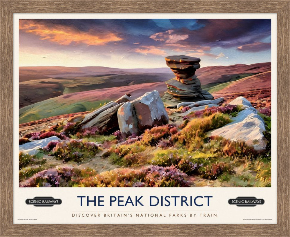 The Peak District, Derwent Edge vintage railway travel print – framed British landscape wall art