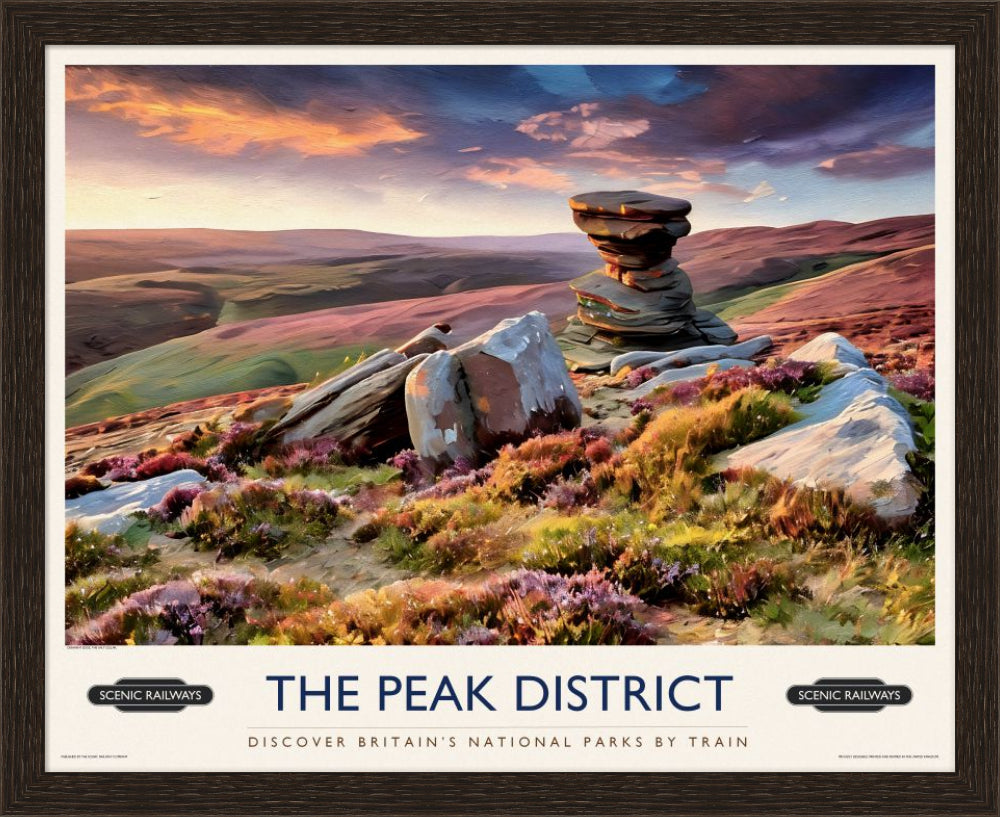 The Peak District, Derwent Edge vintage railway travel print – framed British landscape wall art