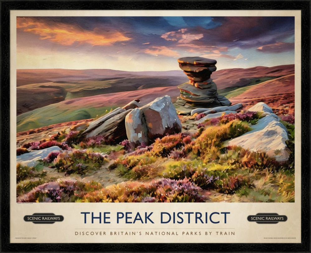 The Peak District, Derwent Edge vintage railway travel print – framed British landscape wall art