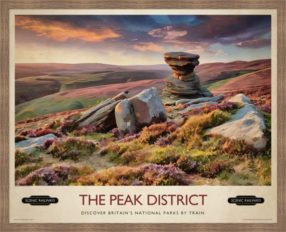 Vintage travel poster- The Peak District, Derwent Edge - Scenic Railways