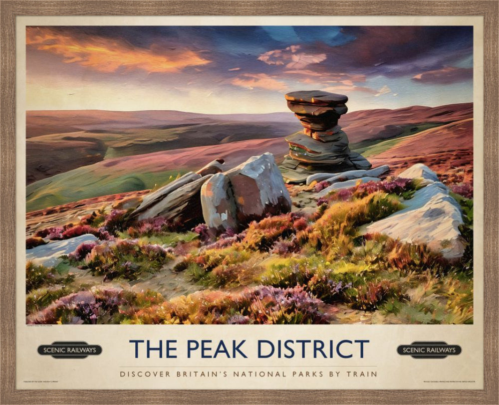 The Peak District, Derwent Edge vintage railway travel print – framed British landscape wall art