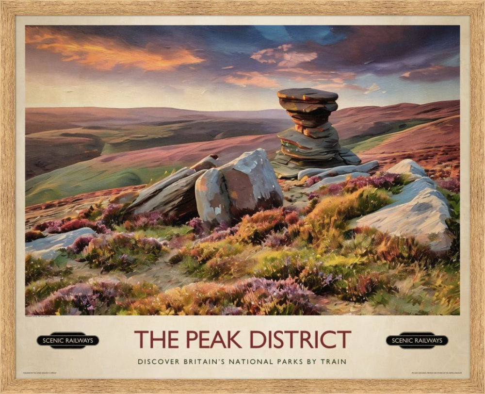 Vintage travel poster- The Peak District, Derwent Edge - Scenic Railways