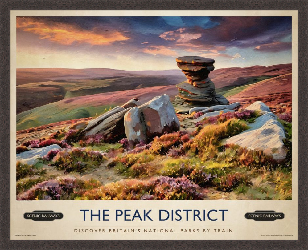The Peak District, Derwent Edge vintage railway travel print – framed British landscape wall art