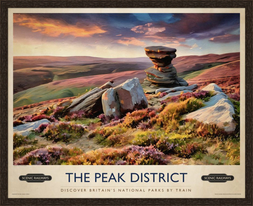 The Peak District, Derwent Edge vintage railway travel print – framed British landscape wall art