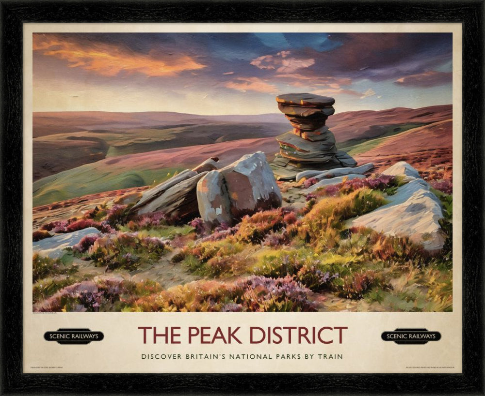Vintage travel poster- The Peak District, Derwent Edge - Scenic Railways