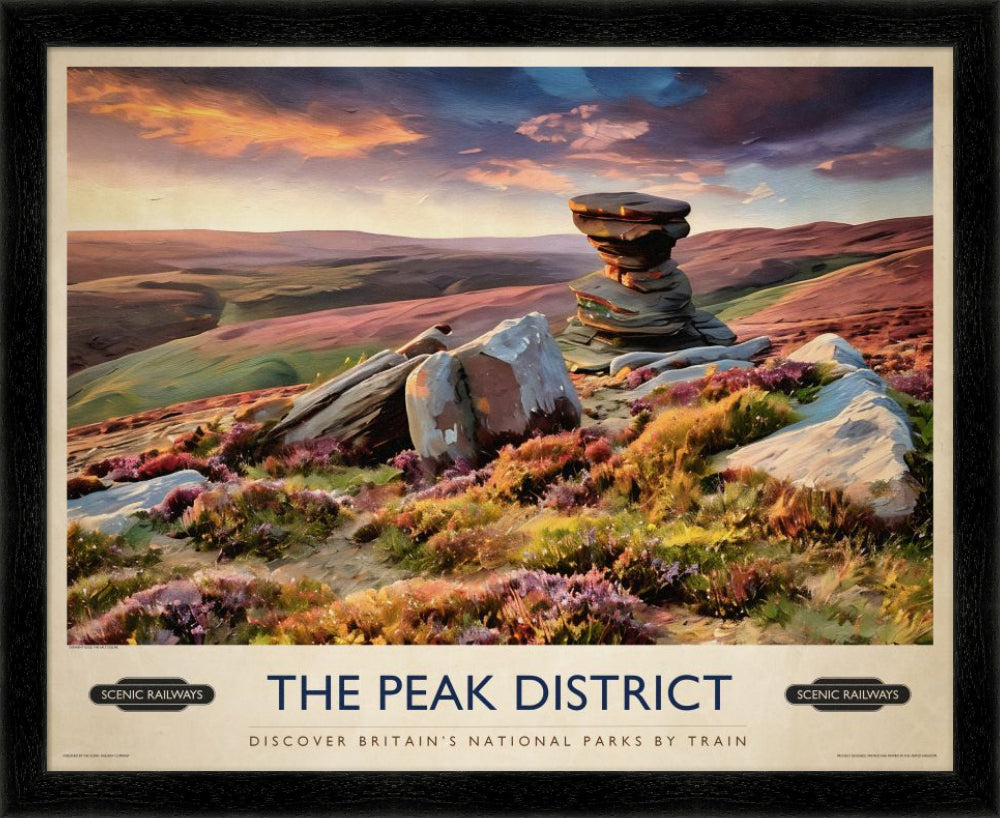 The Peak District, Derwent Edge vintage railway travel print – framed British landscape wall art