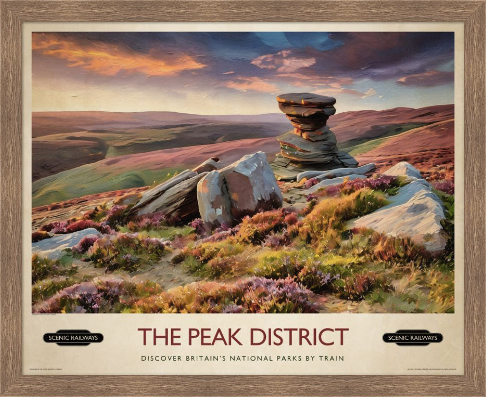 Vintage travel poster- The Peak District, Derwent Edge - Scenic Railways