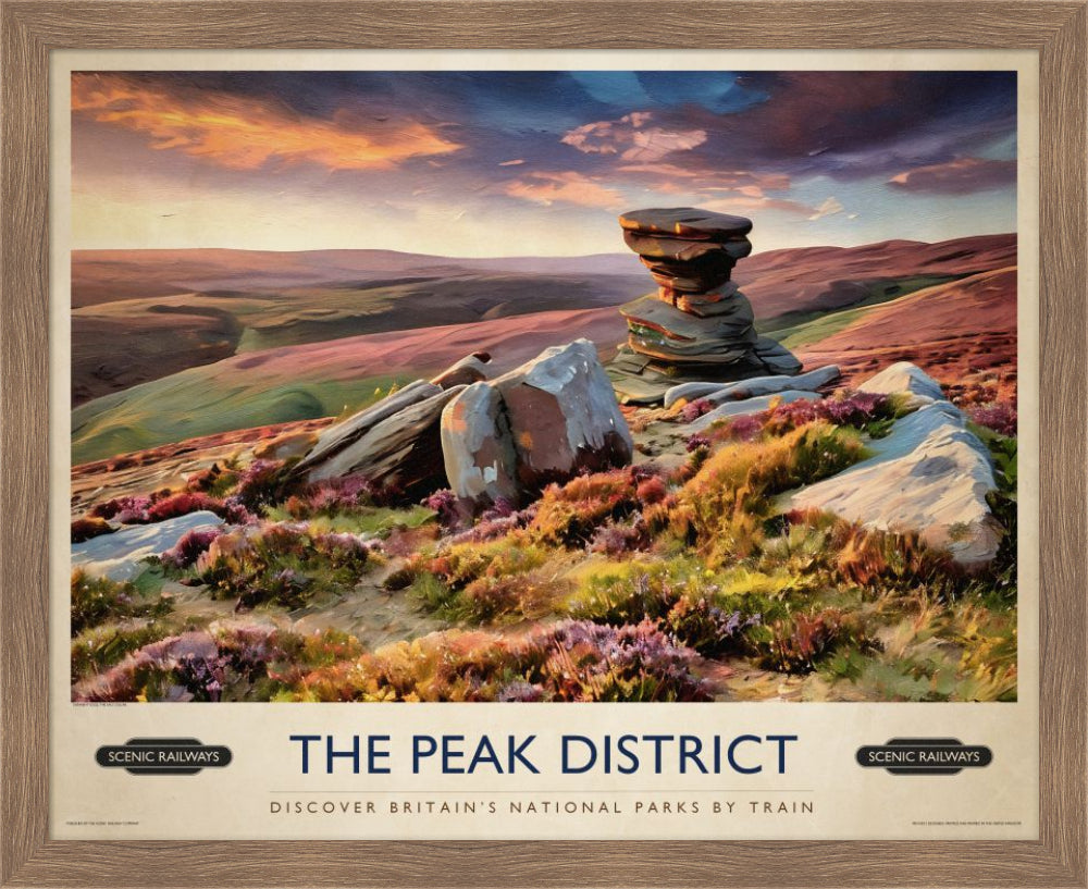 The Peak District, Derwent Edge vintage railway travel print – framed British landscape wall art