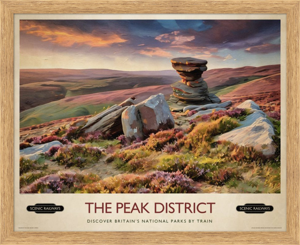 Vintage travel poster- The Peak District, Derwent Edge - Scenic Railways