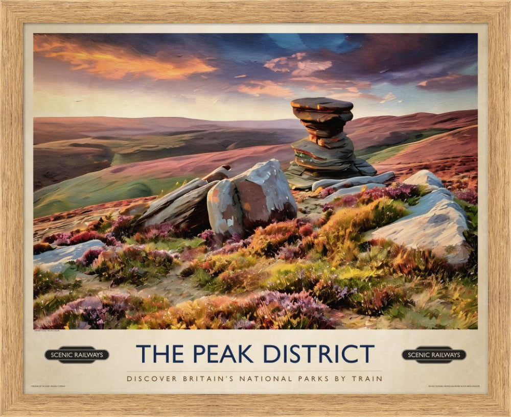 The Peak District, Derwent Edge vintage railway travel print – framed British landscape wall art