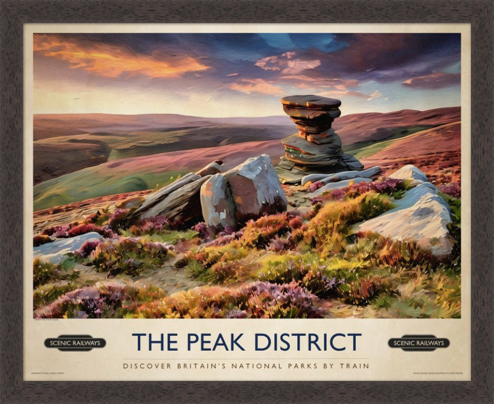 The Peak District, Derwent Edge vintage railway travel print – framed British landscape wall art