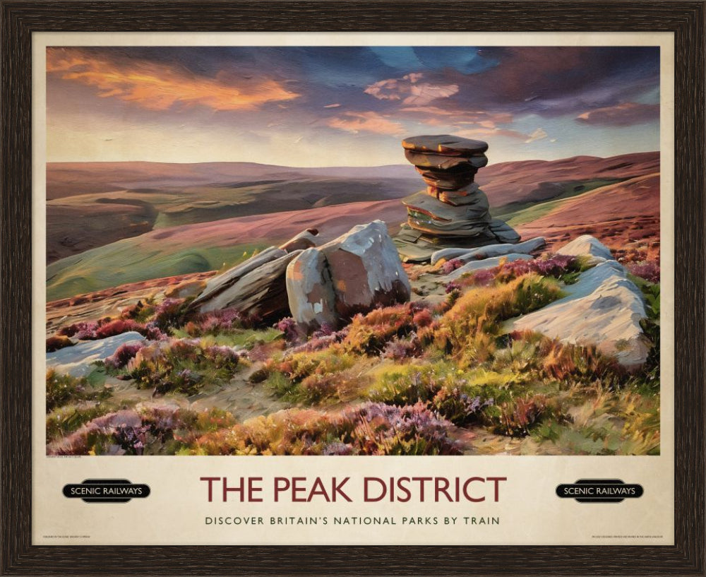 Vintage travel poster- The Peak District, Derwent Edge - Scenic Railways