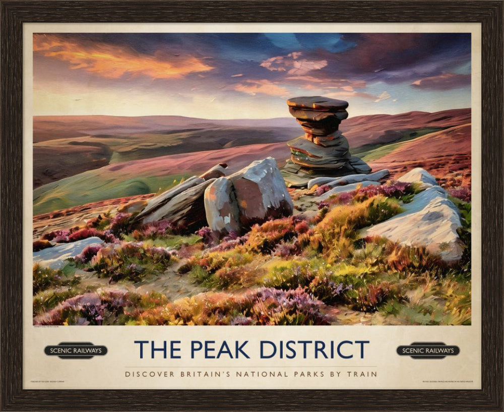 The Peak District, Derwent Edge vintage railway travel print – framed British landscape wall art